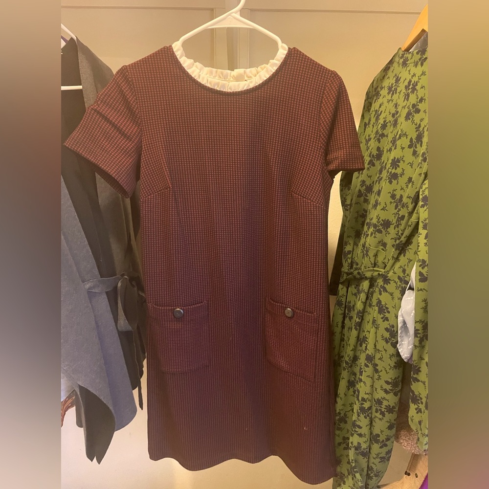 Maroon dress with ruffle neckline